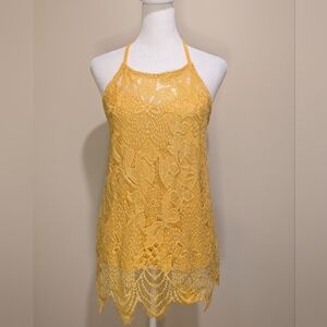 Mustard Yellow Lace Halter Tunic Top